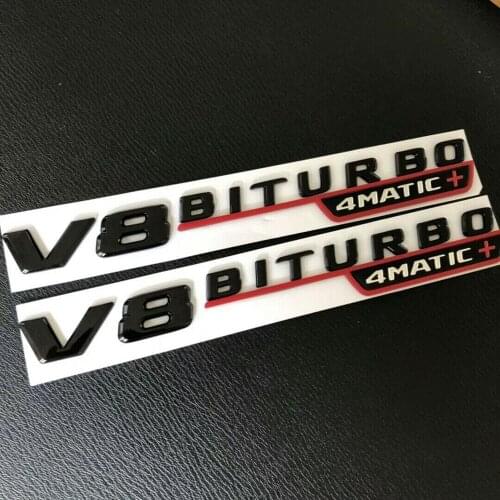 Gloss Black Red Fender Emblems Badges V8 BITURBO 4MATIC+ for Mercedes