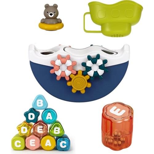 Baby Bath Toys Building Blocks Color Recognition Spray Water Bath Toy Bathtub Shower Toys For Toddlers Kids