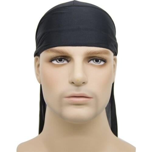 Mens Silky Durags Bandanas Turban hat Wigs Doo Men Satin Durag Biker Headwear Headband Hair Accessories Extra Long Tail Du-Rag