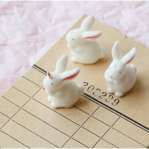 Flocking vintage white rabbit earrings pendant retro hand-made accessories jewelry earring materials