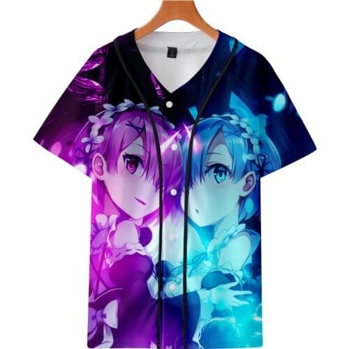 New 3D Print Women Men Anime Re:zero Rem Ram Cute Girl Tshirt Baseball T-shirt Hip Hop Harajuku Short Sleeve T shirt Tops