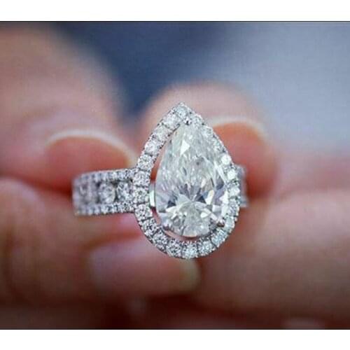 Huitan Classic Drop Shaped Women Rings with Brilliant Cubic Zirconia Crystal Wedding Engagement Party Rings Silver Color Jewelry