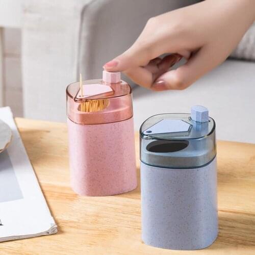 2pcs Automatic Pop-up Toothpick Box Holder Container Portable Toothpick Dispenser Automatic Cotton Swab Organizer Decoration