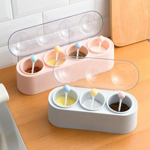 2/3/4 Grids Kitchen Spice Container Box Condiment Storage Seasoning Organizer