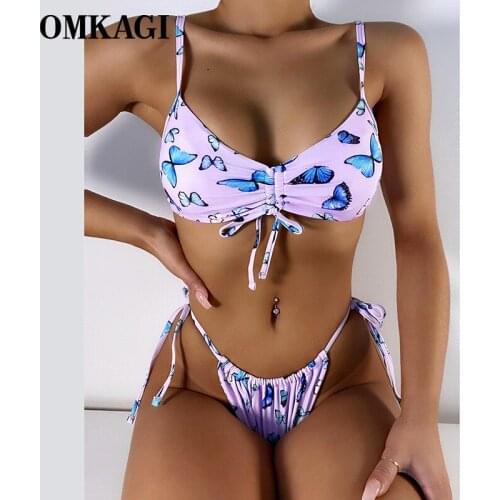 OMKAGI Swimsuit Women 2021 Print Swimwear Sexy Micro Bikinis Set Swimming Bathing Suit Brazilian High Cut New Swim Suit Female