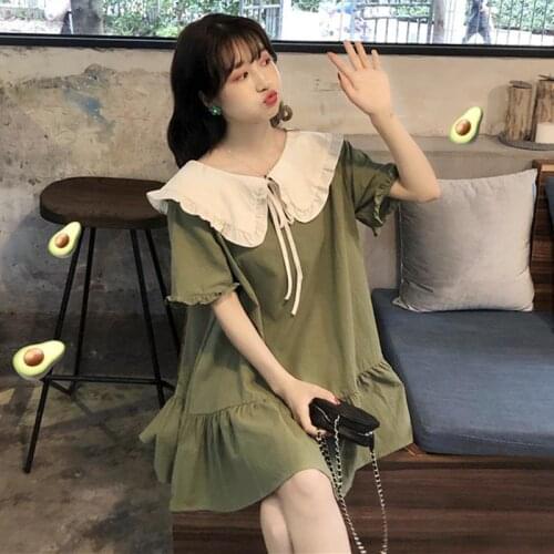 Summer Korean Version of the Loose Thin Cute Doll Collar Dress Women New Very Wonderland French Non-Mainstream Dress