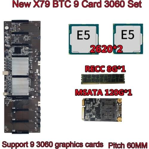 BTC X79 Dual CPU Single Channel Miner Motherboard Support 9x 3060 Graphics Card LGA 2011 DDR3 USB2.0x4 6P power supply