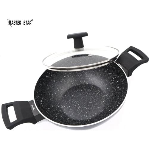 Master Star 22cm Multifunction Pot Fried Stir Fry Steaming Pan Non-stick Wok Induction Available With Double Ear Glass Cover Box