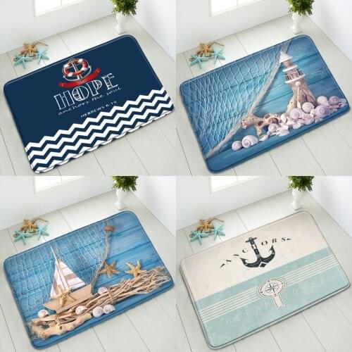 Nautical Non-Slip Bath Mat Starfish Shell Anchor Indoor Floor Mats Bedroom Kitchen Doormat Washable Foot Pads Absorbent Carpet