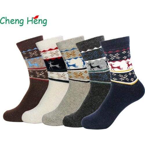 Cheng Heng 5 pairs / bag new mens socks rabbit wool wool winter thick warm socks soft leisure deer pictures socks
