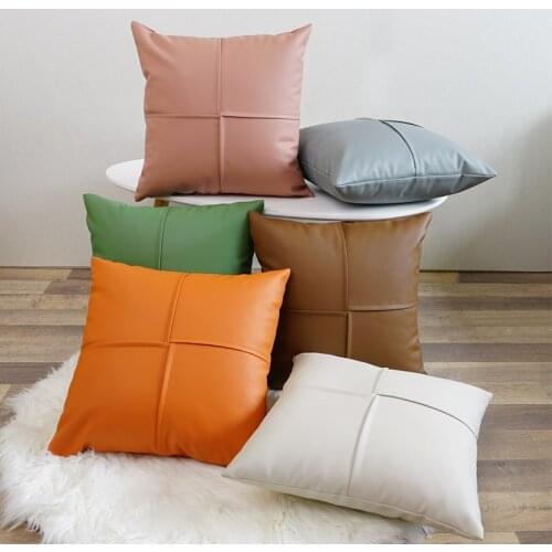 Faux Leather Cushion Cover Ivory Green Orange Brown Coral Plain 45x45cm Pillow Cover For Couch Sofa Chair Bed Home decoration