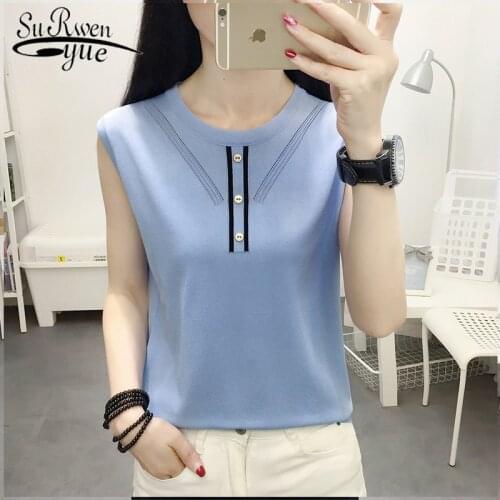 2021 New Fashion Summer Sleeveless Ice Silk Knitted Vest Top White Shirt Thin Bottoming Sling Street wear Women Clothing 8900 50