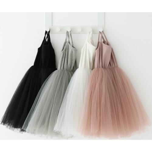 Girls Dress 2021 New Summer Solid Color Skirt Sleeveless Kids Net Yarn Dress Cotton Comfortable Children Clothing 2-9 Years Old