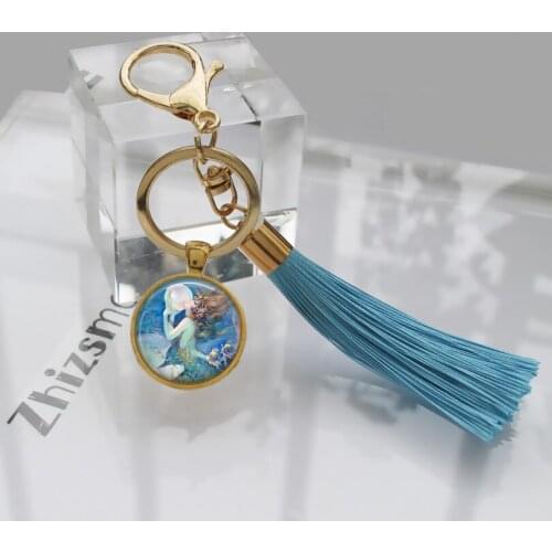 Blue Mermaid Glass Fringe Pendant Mermaid Jewelry Women Girls Sea Pendant Keychain Art Pendant Car Bag Key chain Mermaid Charm