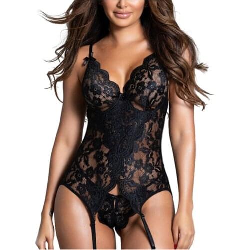 S-XXL sexylingerie Bodysuit + thong + garter belt open bra set Womens Lingerie Sexy Hot Erotic Lingerie Lace Bodysuit Women