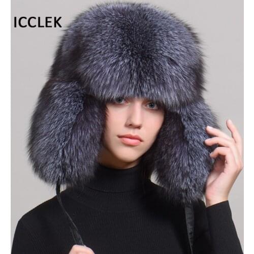 Winter Full Fox Fur Bomber Hats For Women Ear Protection Raccoon Fur Caps Thickened Warm Ski Hats Russian Cap Real Leather