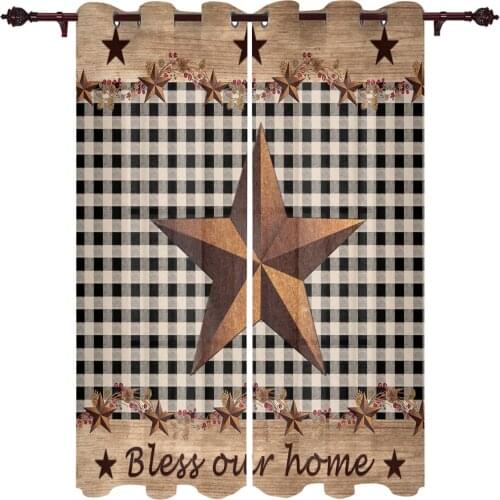 Country Style Black Plaid Country Star Modern Curtains for Living Room Luxury Window Treatments Bedroom Kitchen Curtains Drapes