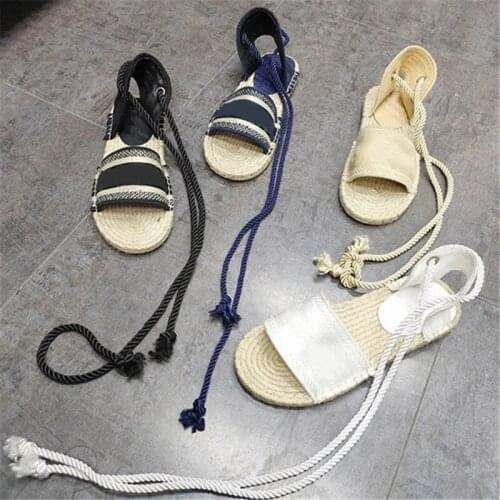 Straw Strap Flat Fashion Sandals With Open Toe Hemp Rope New Fashion Sandals Duckle Womens Canvas Shoes Ankle Sandals 2021