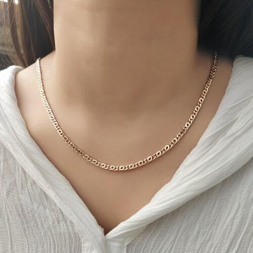 Stylish Jewelry 3-5mm Wide Womens Girls Necklace 585 Rose Gold Filled Bead Curved Rolo Marina Cuban Link Chain 50cm 60cm CN35A
