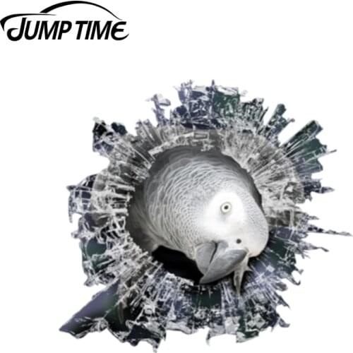 Jump Time 13cm x 12.2cm 3D african grey window sticker Glass Slag Decal Reflective Stickers Waterproof Bird Decals