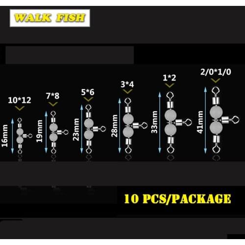 Walk Fish 10pcs 1#2#4#6#8#10# Luminous Cross Line Rolling Fishing Swivel Connector 3 Way Fishing Line Connector Rolling Swivel