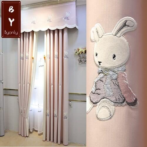 Rabbit Pink Cute Cartoon Curtain for Childrens Room Girls Bedroom Girls Princess Room Bay Window Shading Customization Curtains