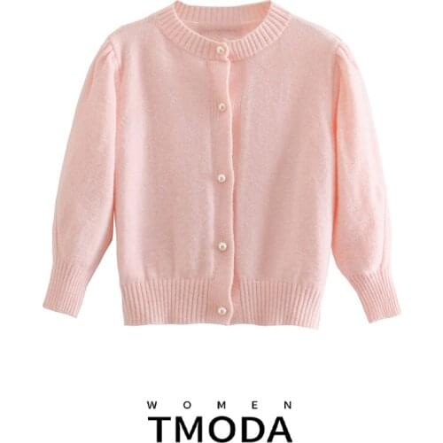 TMODA986 2021 Spring New Women Cropped Cardigan Coat Ladies Sweater Pink Single-breasted Knitted Cardigan Tops