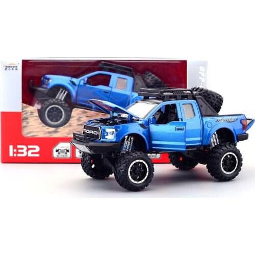 1:32 Diecast F-150 Off-road Car Black Red Blue Yellow High Simulator Alloy Metal Model Car Light Music Door Open Christmas Gift