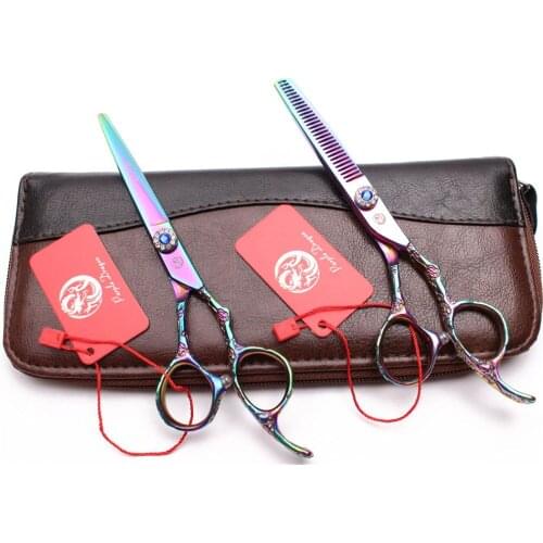 1Pair 9002# 5.5" Purple Dragon Titanium Barber Scissors Cutting Shears Thinning Scissors Professional Hair Scissors Plum Handle