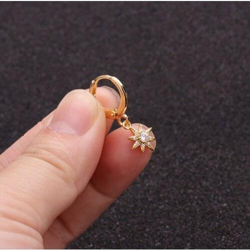 1 PCS Mini Cute Zircon Star Shape Charm Ear Cartilage Cuff Clip Earring Trendy Gold Color Ear Piercing Circle Hoop