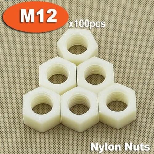 100pcs DIN934 M12 White Plastic Nylon Nuts Hexagon Hex Head Nut