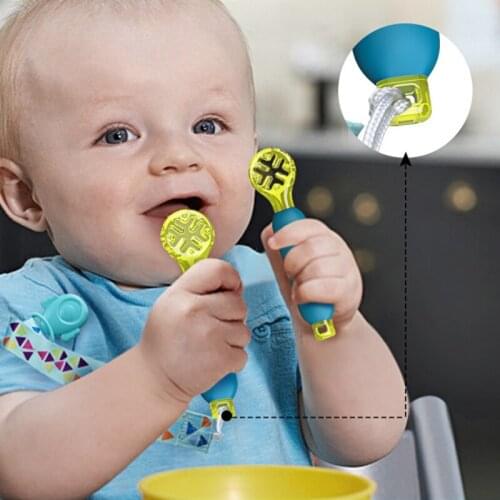 2Pcs/Set Baby Learn Spoon Set Short Easy Spoon Cartoon Silicone Teether Infant Anti-slip Feeding Training Toddler Dinnerware