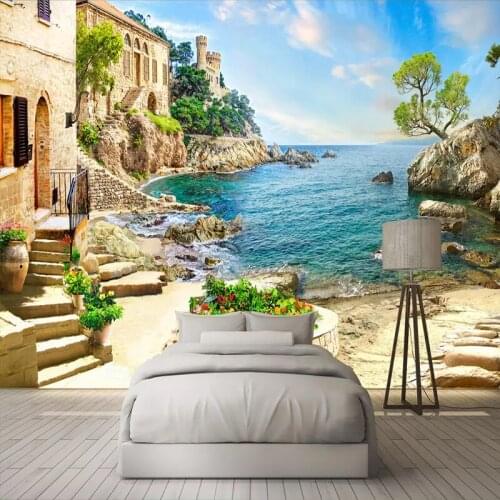Custom 3D Photo Wallpaper Castle Garden Sea View Wall Painting Living Room TV Bedroom Wall Covering Decor Mural Papel De Parede