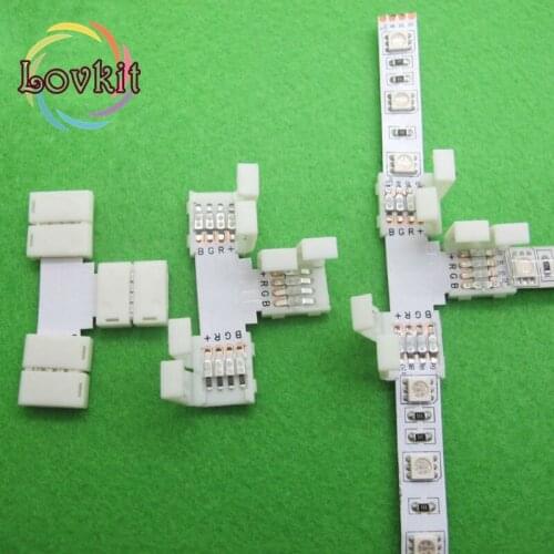 5 pcs/lot 4 Pin Led Connector T Shape 4 Plug Connectors For 10mm 5050 RGB Led Strip Connector PCB Board No Soldering