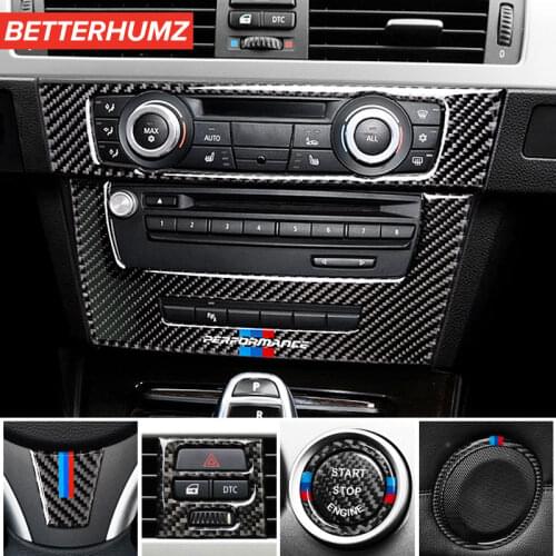 BETTERHUMZ Carbon Fiber Car CD Decoration Panel Trim Sticker For BMW E90 E92 E93 2005-2012 Interior Mouldings Accessories