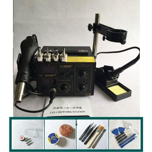 BGA Rework Station Hot Gun Soldering Station 852D++ 2 in 1 220V/110V Iron Solder Soldering Heat Gun + Tools Kit SAIKE 852D
