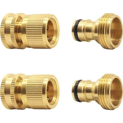 Quick Coupling for Garden Hose Brass Connector for Quick Coupling for Garden Hose 3/4 Inch Water Hose Connections(2SETS)