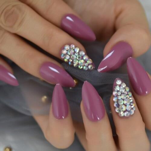 Simply DIY Faux Ongles Strass AB Crystal Decorated False Nails Shiny Jewelry Artificial Pre-designed Art Tips 28 count