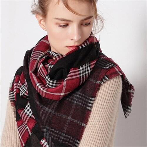 Double size wool modal blend women plaid scarfs shawl pashmina 90x196cm claret 3color