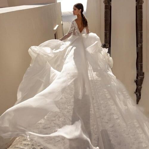 Eightale Bohemian Wedding Dress with Detachable Chiffon Skirt Tulle Long Sleeves Appliques Lace Bridal Gown vestido de noiva