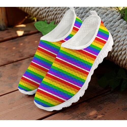 ELVISWORDS Rainbow Flag Colorful Womens Sneakers Casual Pride Lgbt Friends Flats Summer Ladies Mesh Light Shoes for Teenagers