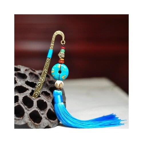 Ethnic jewelry long blue tassel hair accessories,bronze accessories stone vintage stones hair pin