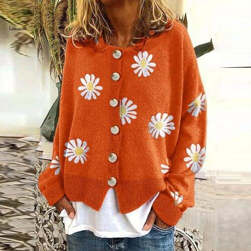 Printing Sweaters Fashion Women Casual Floral Printed Long Sleeve Knitted Cardigan Sweaterdames vesten lange mouw