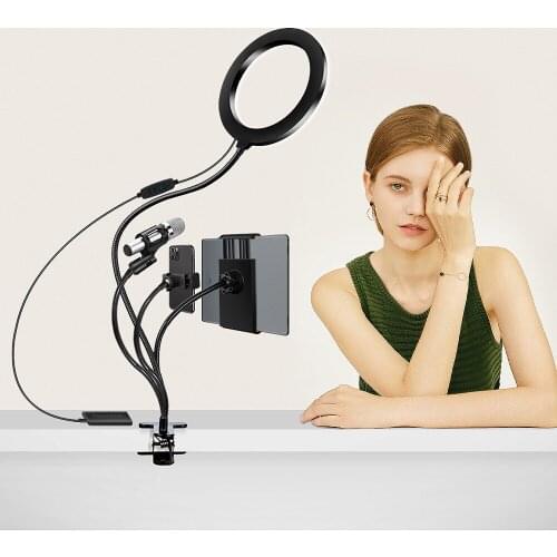 Live Stream Kit Ring Light Gooseneck Circle Lamp with Holder for Microphone Smartphone Tablet 3 lighitng modes for selfie video