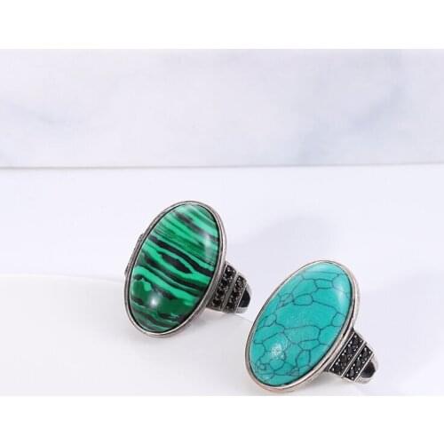 Retro original Malachite copper plated white K mens and womens rings Oval Black Diamond index finger joint ring fashion versat