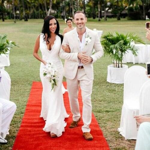 Summer Ivory Linen Men Suits Pants Groom Wedding Tuxedos Terno Masculino Slim Fit Costume Homme 2Piece Man Blazer Prom Party