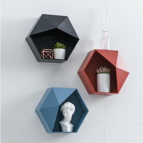 1 Pcs Creative Decorative Shelf Living Room Wall-mounted Geometric Free Punch Wall Decorations Bathroom Shelf