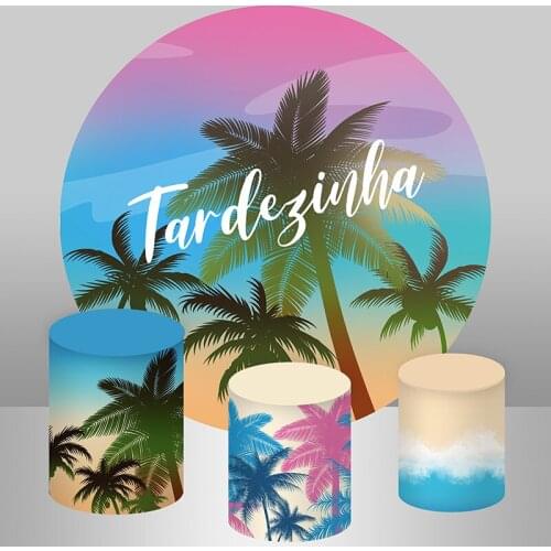 Circle Backdrop Summer Beach Baby Shower Kids Birthday Party Decoration Dessert Table Banner Hawaii Tropical Round Background