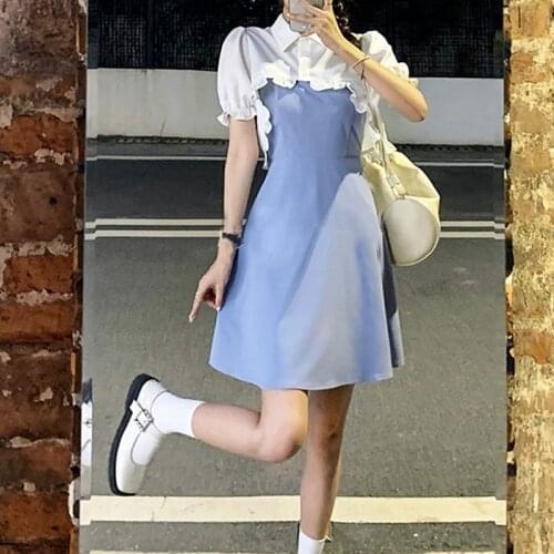 Korean Style Y2k Mini Dresses for Women Summer 2021 Short Sleeve Sweet Casual Sundress Design Beach Elegant Dress 2 Piece Set