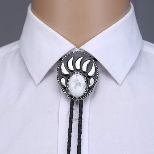Fashion Howlite Turquoise bear paw bolo tie for man cowboy western cowgirl lather rope zinc alloy necktie